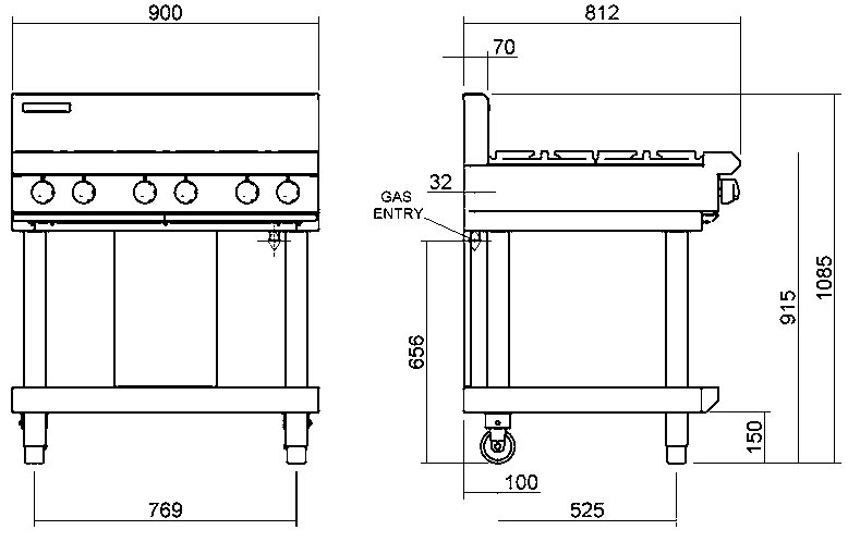 Blue Seal G516D-LS Cooktop 6 Burner With Leg Stand Nat Gas